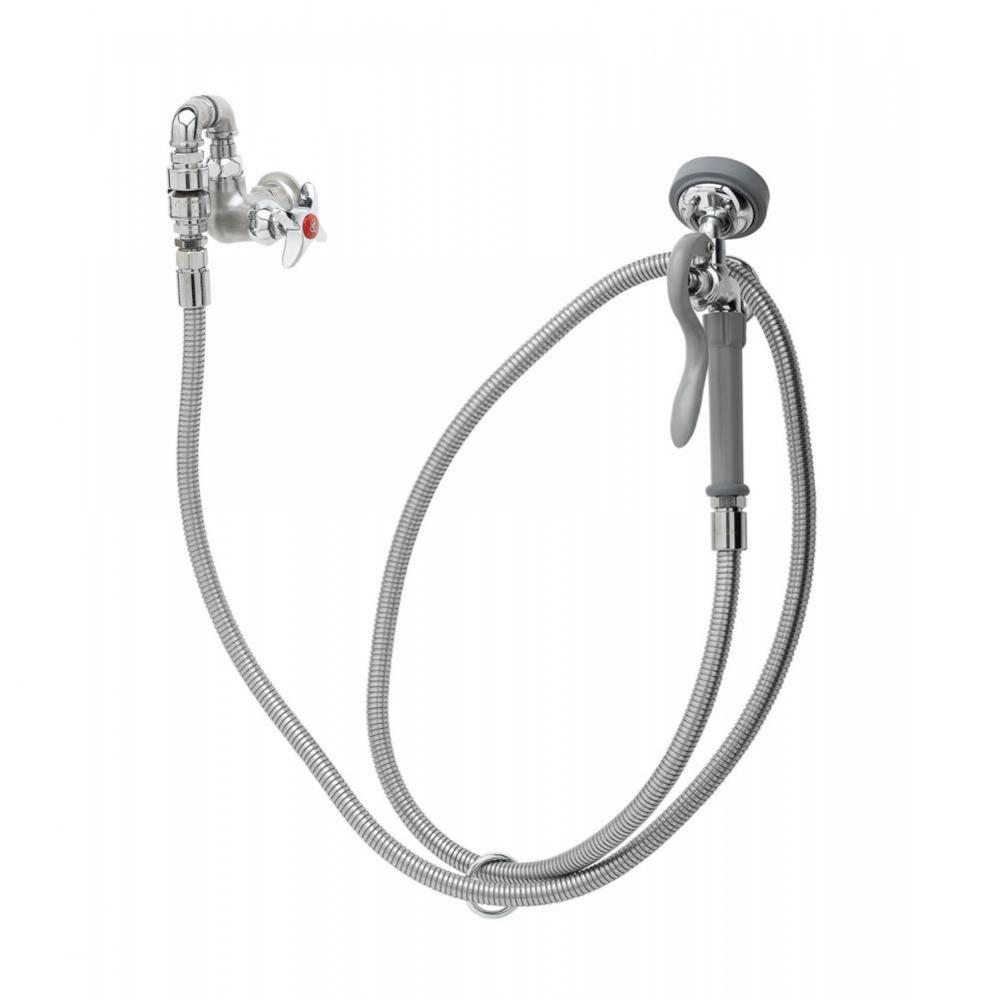 Single Temp Wall Mount Faucet w/ Angled Spray Valve, 96'' Hose, Vacuum Breaker, Wall Hoo