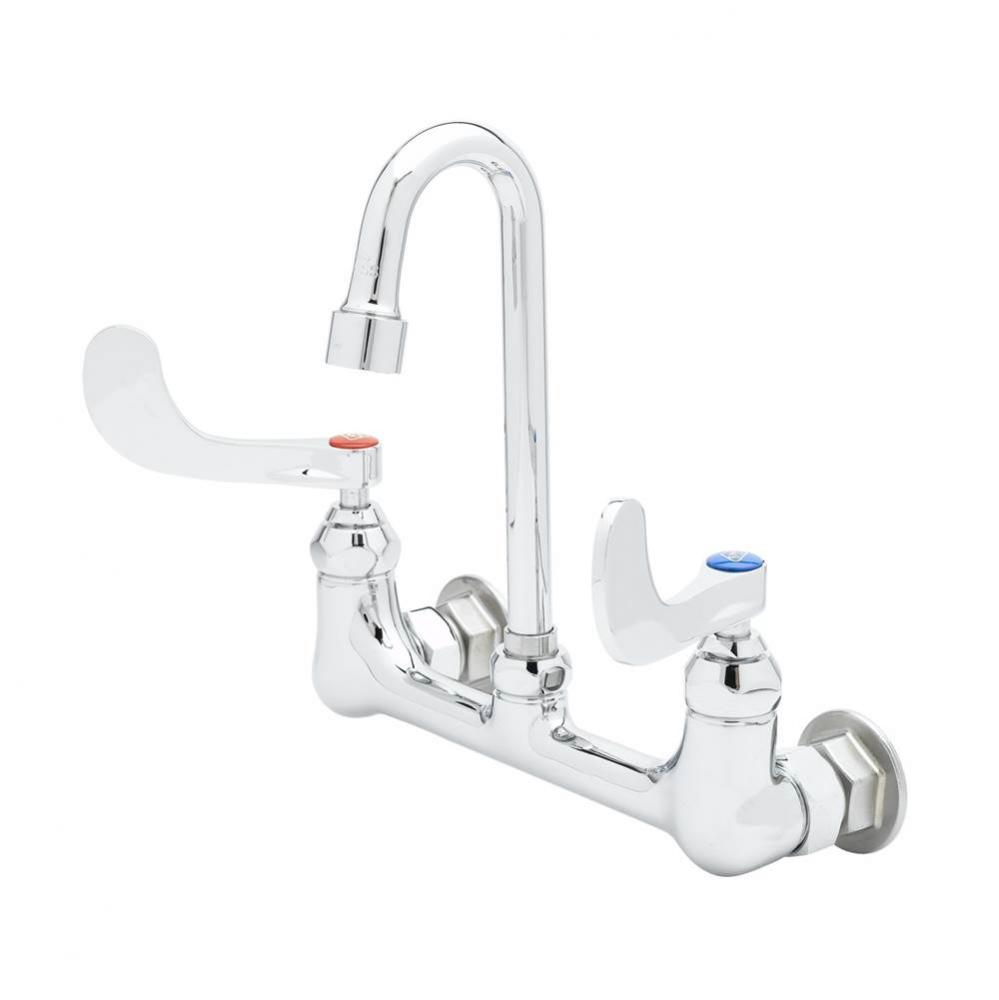 8'' c/c Wall Mount Faucet, 4'' Wrist Handles, Swivel Gooseneck, VR Aerator &am