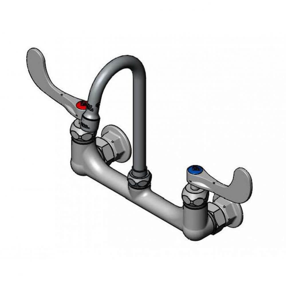 8'' Double Pantry Faucet, Wall Mount, Ceramas, Gooseneck, 1.5 GPM Aerator, 4''