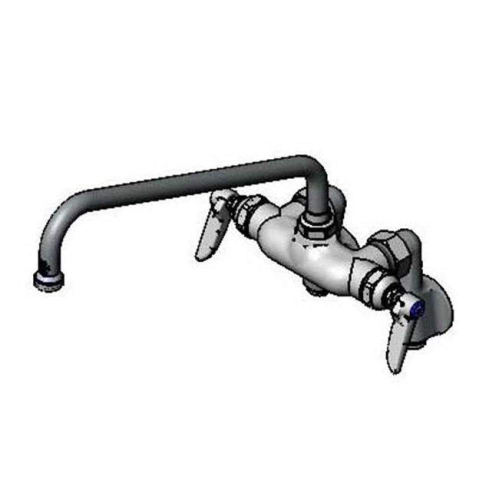 Double Pantry Faucet, Wall Mount, Adjustable Centers, Integral Stops, 12'' Swing Nozzle