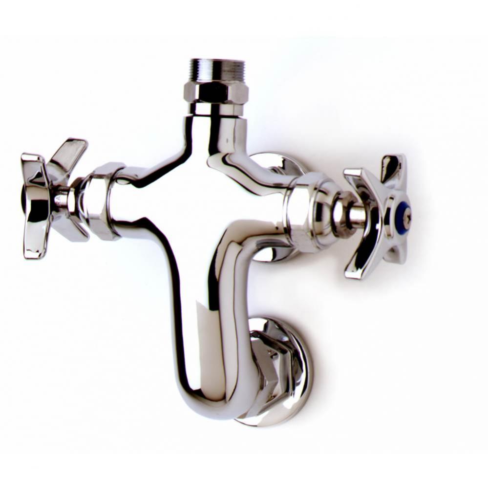 Wall Mount Swivel Base Faucet, Vertical Hot/Cold Inlets, Less Nozzle, 4-Arm Handles