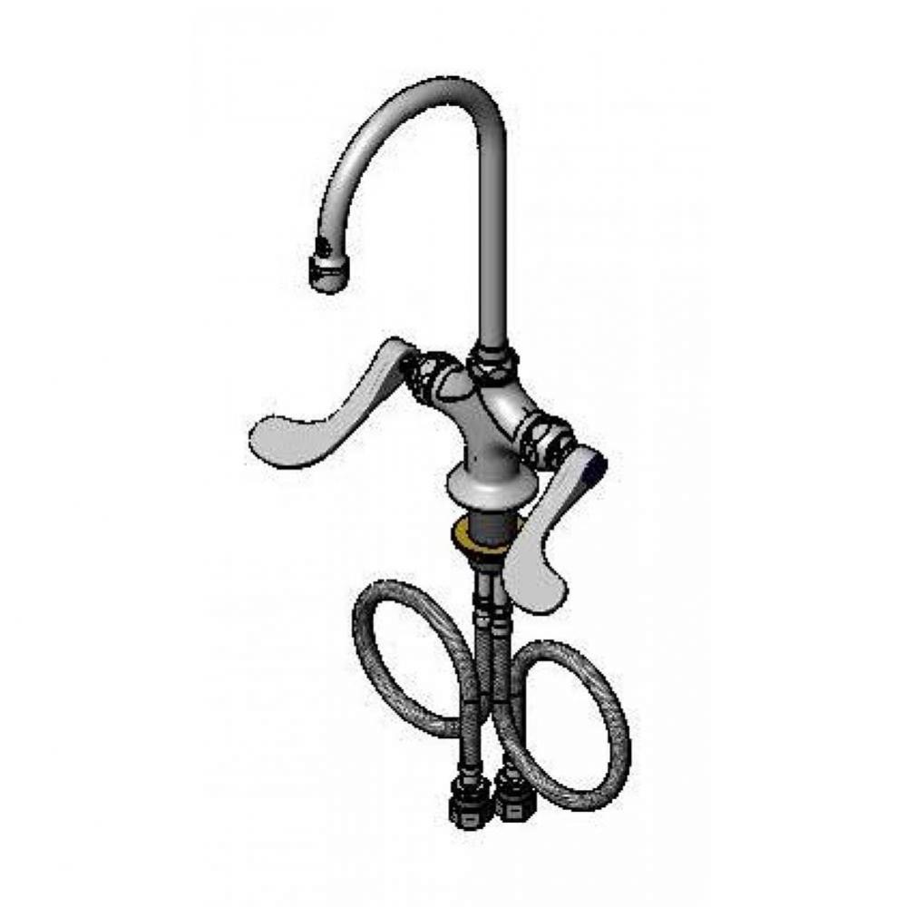 Faucet, Single Hole, Deck Mount, Swivel Gooseneck, 4'' Wrist Handles, 2.2 GPM Aerator