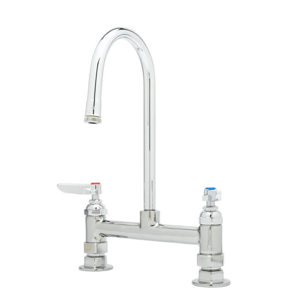 Double Pantry Faucet, Deck Mount, 8'' Centers, Rigid Gooseneck, Lever Handles (Qty. 6)