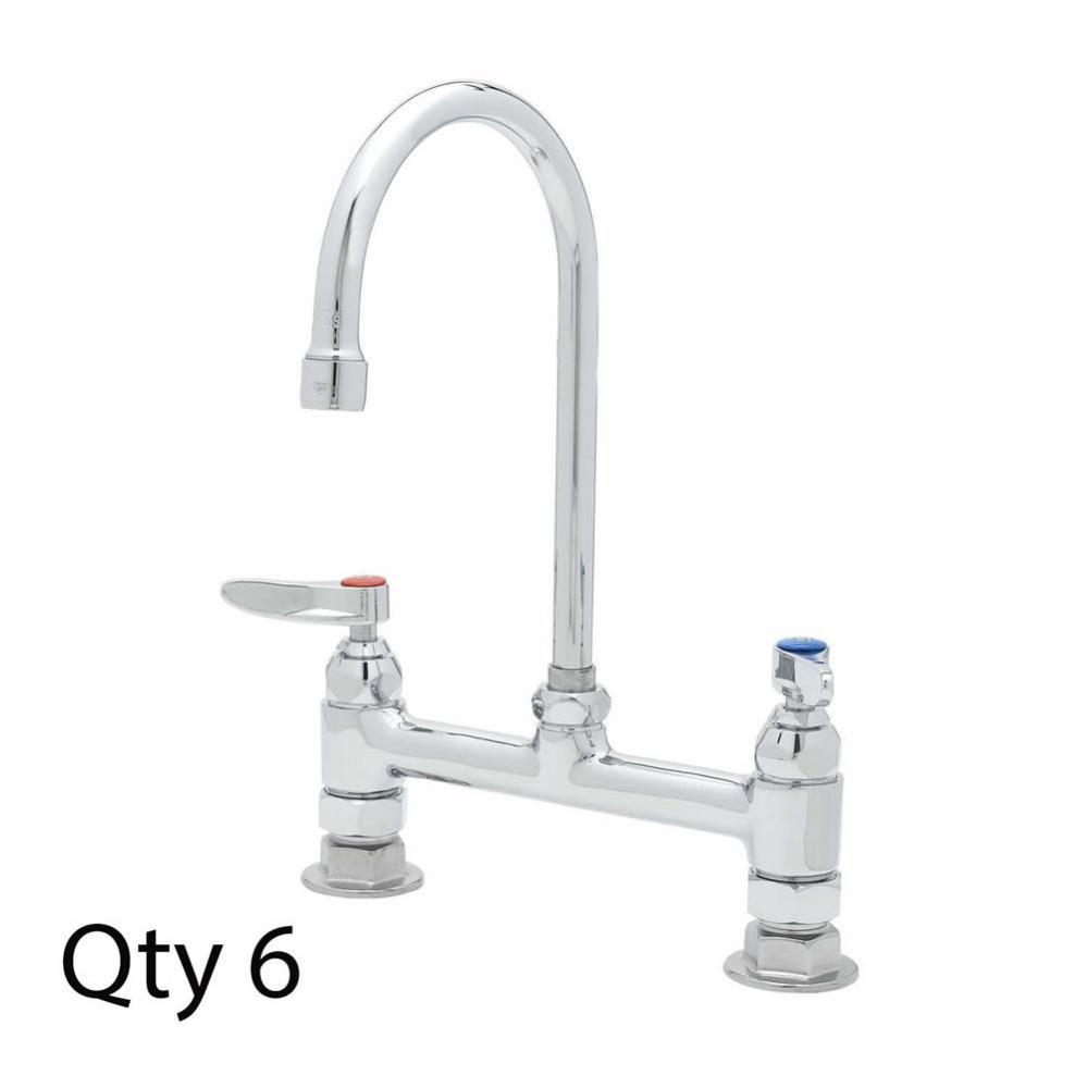 Double Pantry Faucet, Deck Mount, 8'' Centers, Rigid Gooseneck, Lever Handles (Qty. 6)