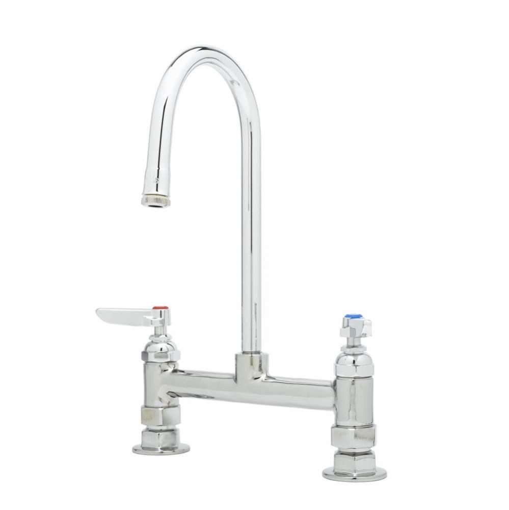 Double Pantry Faucet, Deck Mount, 8'' Centers, Swivel/Rigid Gooseneck, Lever Handles