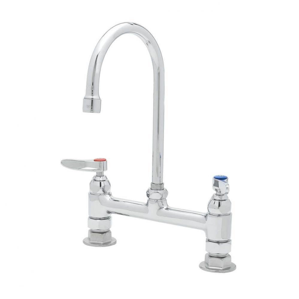 Double Pantry Faucet, Deck Mount, 8'' Centers, Swivel/Rigid Gooseneck, Lever Handles