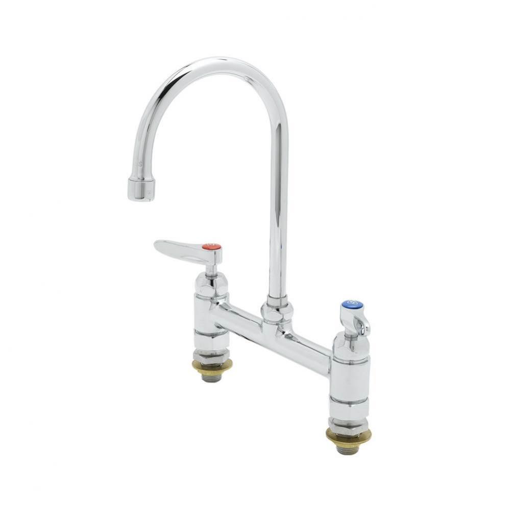 8'' c/c Deck Mount Faucet, Swivel Gooseneck, Lever Handles, 00CC Inlets & Ceramas