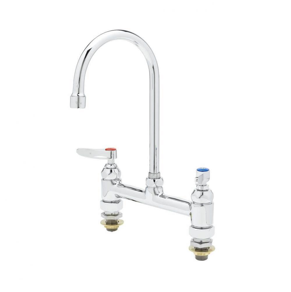 Double Pantry Faucet, Deck Mount, 8'' Centers, Swivel Gooseneck, Lever Handles, CC Inlet