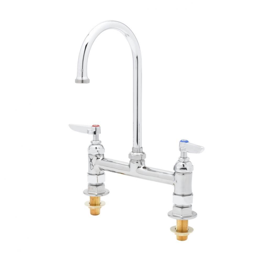8'' c/c Double Pantry Faucet, Deck Mount, Swivel Gooseneck, Lever Handles & B-0425 S