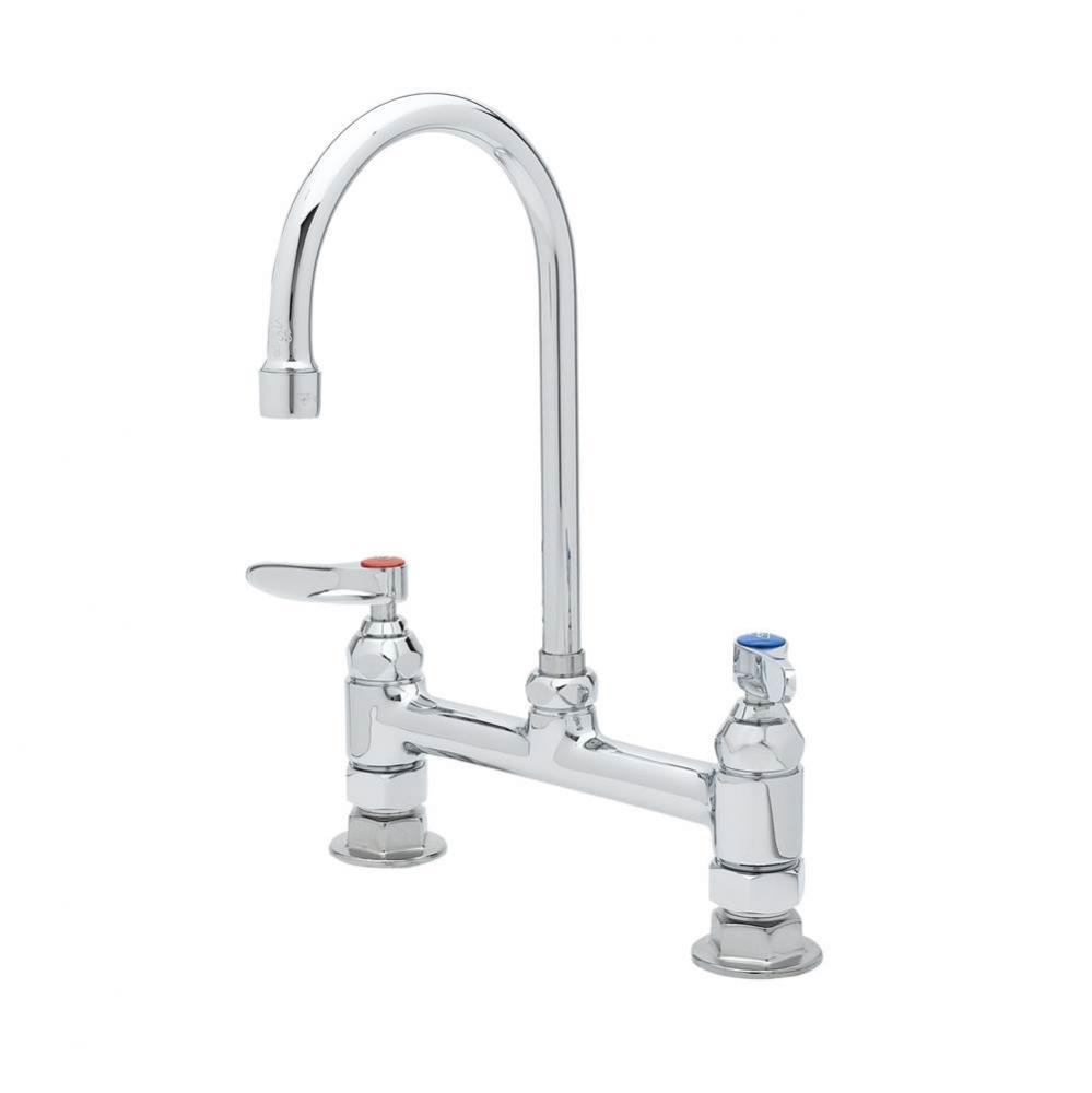 8'' c/c Double Pantry Faucet, Deck Mount, Swivel Gooseneck, Lever Handles & B-0425 S