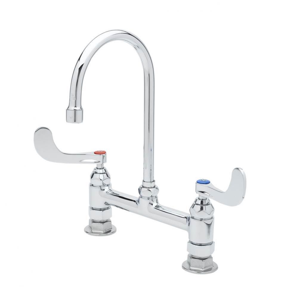 8'' Deck Mount Medical Faucet, Swivel/Rigid Gooseneck, 4'' Wrist Action Handle