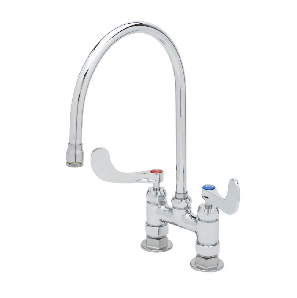 4'' DECK MOUNT SURGICAL FAUCET w/ CERAMA, 8 3/4'' GOOSENECK, 4'' WRI