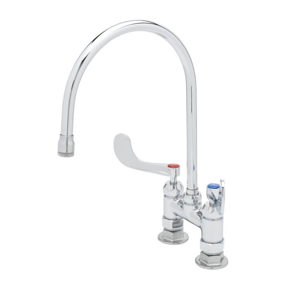 Double Pantry Faucet, 4'' Deck Mount, Ceramas, 134X Swivel Gooseneck, 4'' Wris