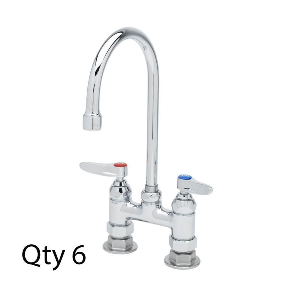 Double Pantry Faucet, Deck Mount, 4'' Centers, Swivel Gooseneck (Qty. 6)