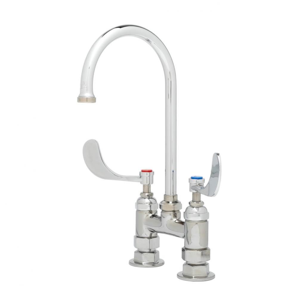 Double Pantry Faucet, 4'' c/c Deck Mount, Swivel Gooseneck, 4'' Wrist-Action H