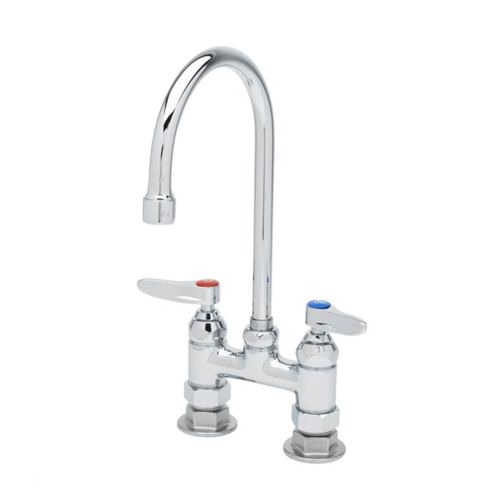 Double Pantry Faucet, Deck Mount, 4'' Centers, Swivel Gooseneck