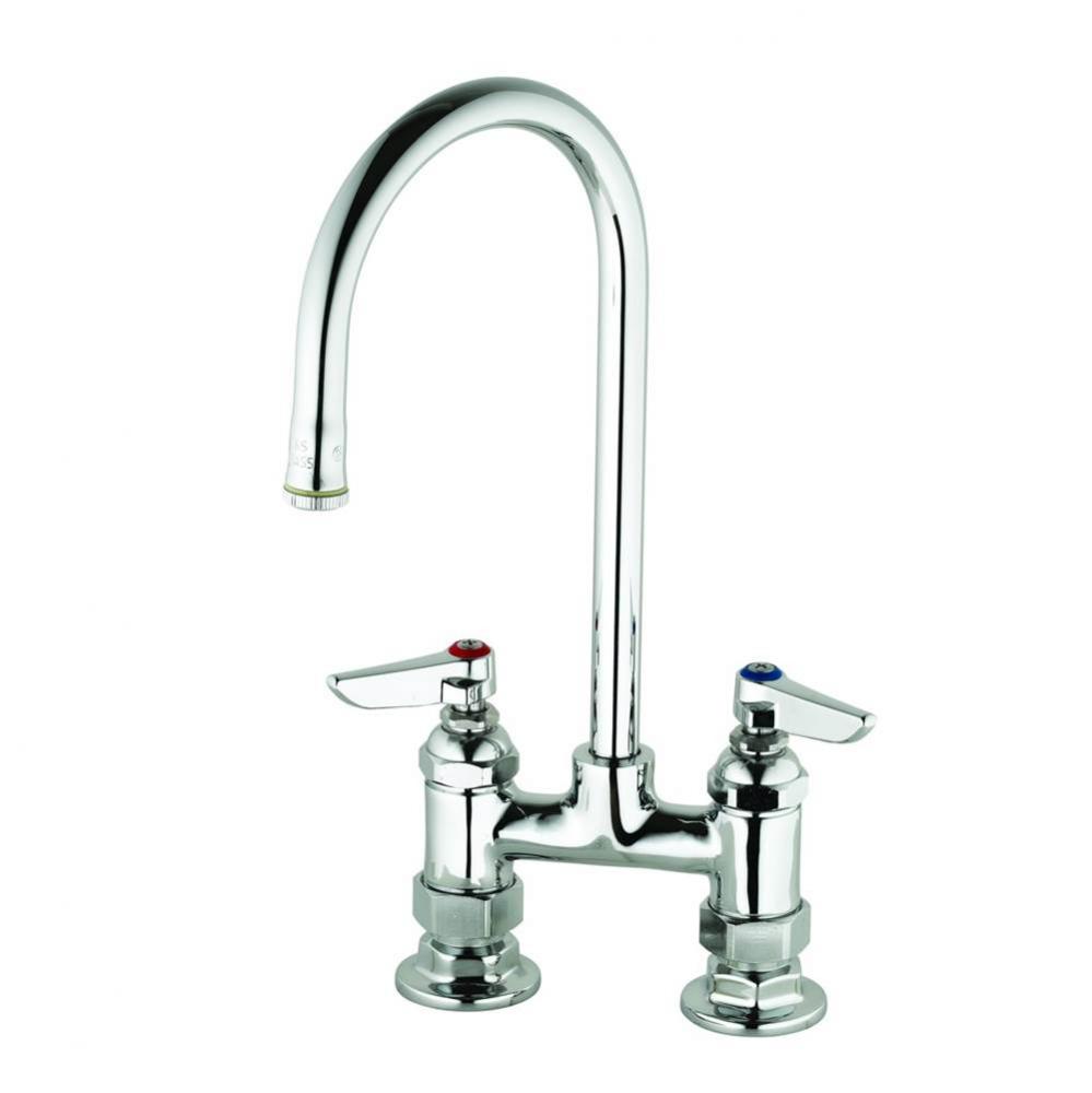 Double Pantry Faucet, 4'' Deck Mount 133X Swivel/Rigid GN w/ B-LT Outlet, Lever Handles