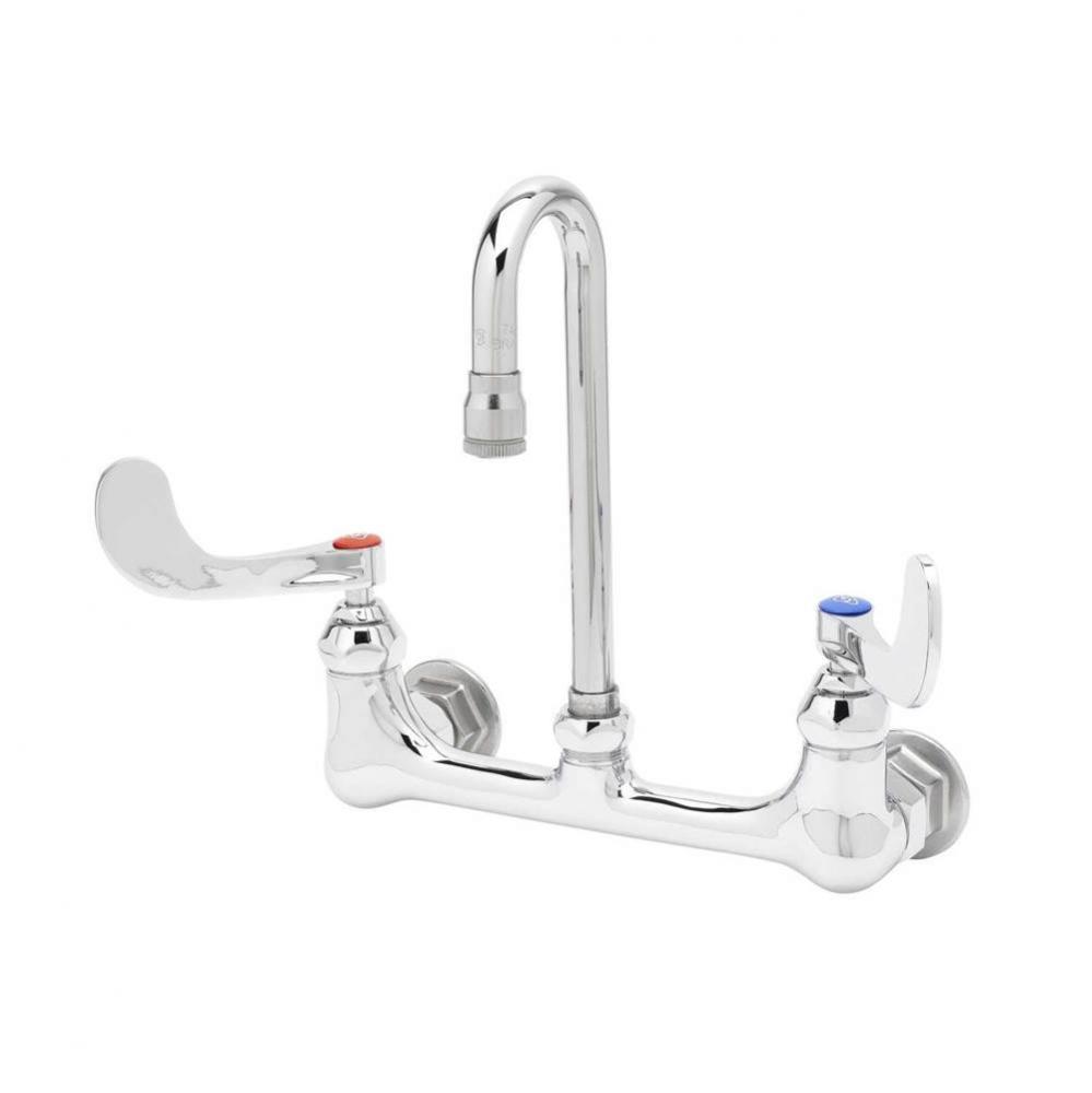 Double Pantry Faucet, Wall Mount, 8'' Centers, Swivel Gooseneck, 4'' Wrist-Act