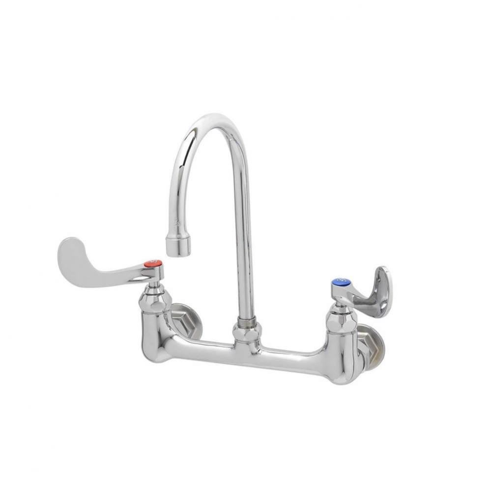 Double Pantry Faucet, Wall Mount, 8'' Centers, S/R Gooseneck, 4'' Wrist Action