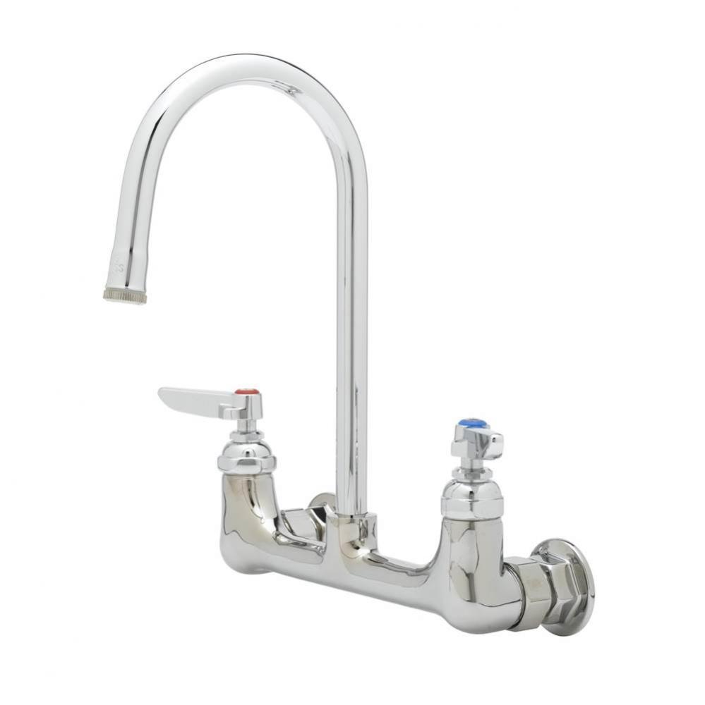Double Pantry Faucet, 8'' Wall Mount, 133X S/R Gooseneck w/ B-LT Outlet, Lever Handles