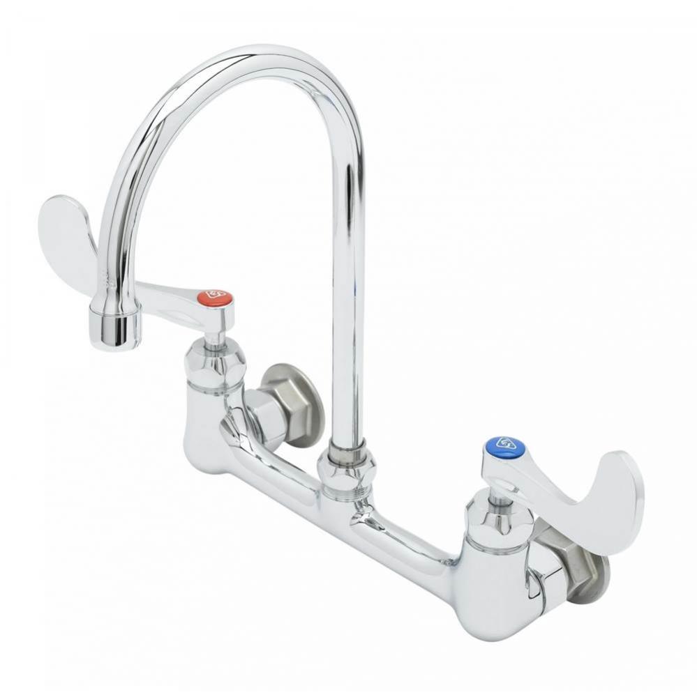 8'' Wall Mount Faucet, Ceramas, 4'' Handles, Swivel Gooseneck, 2.2 GPM Laminar