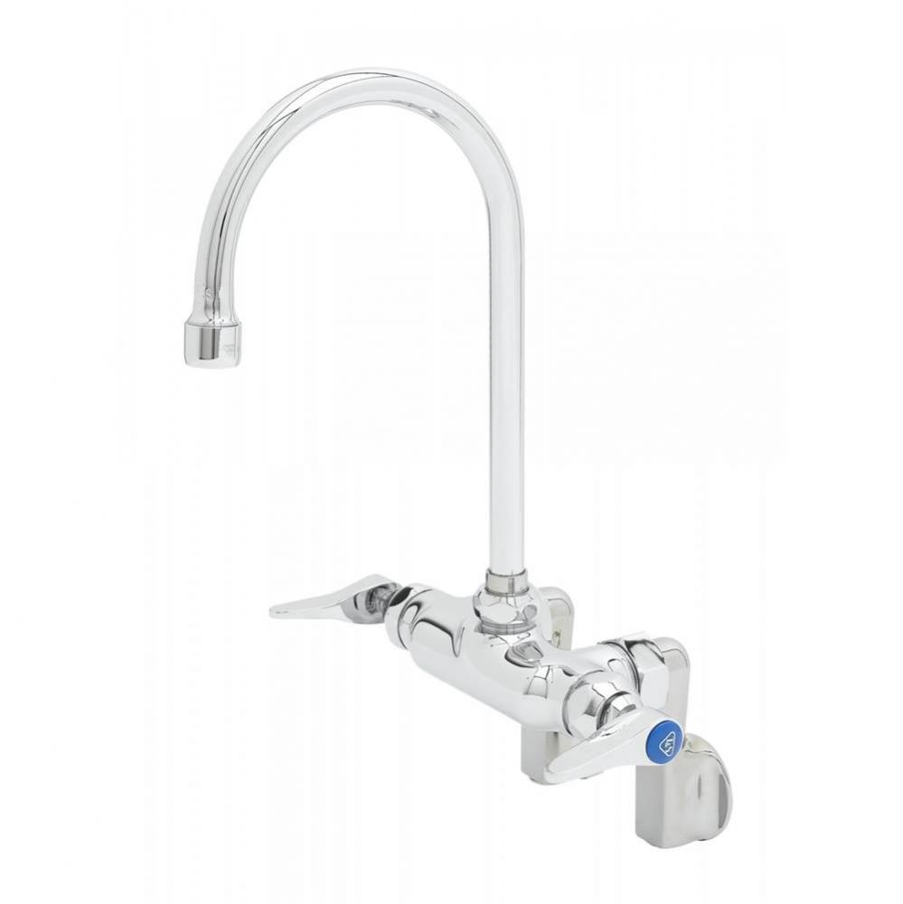 Double Pantry Faucet, Wall Mount, Adjustable Centers, 6'' Gooseneck, Lever Handles