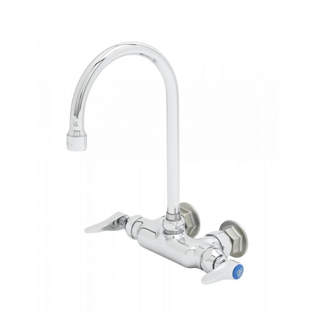 Double Pantry Faucet, Wall-Mount, 3-3/8'' Centers, Swivel/Rigid Gooseneck, Lever Handles