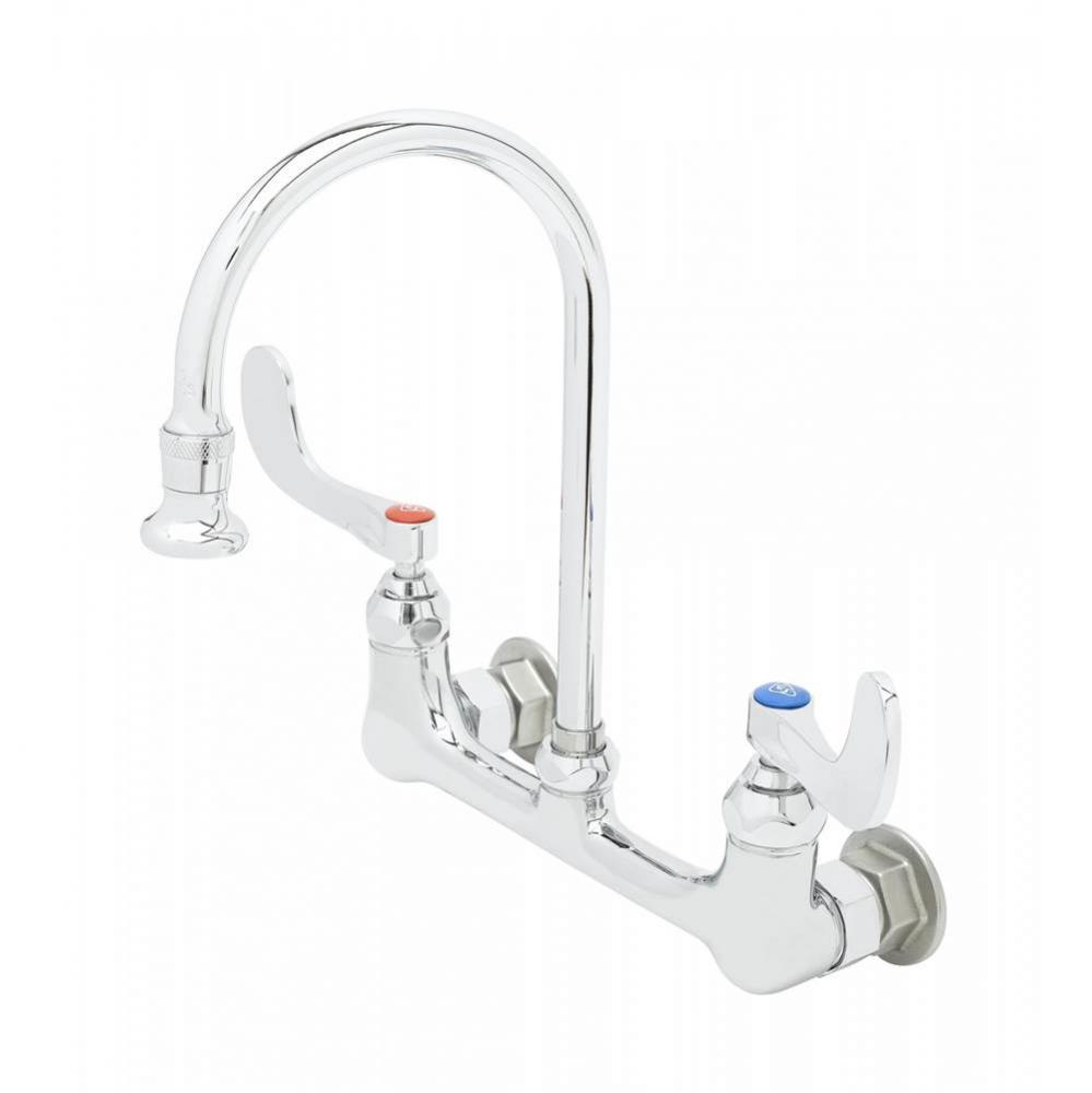 Wall Mount Faucet, 8'' Centers, S/R Gooseneck w/ 2.2 GPM Rosespray, 4'' Wrist