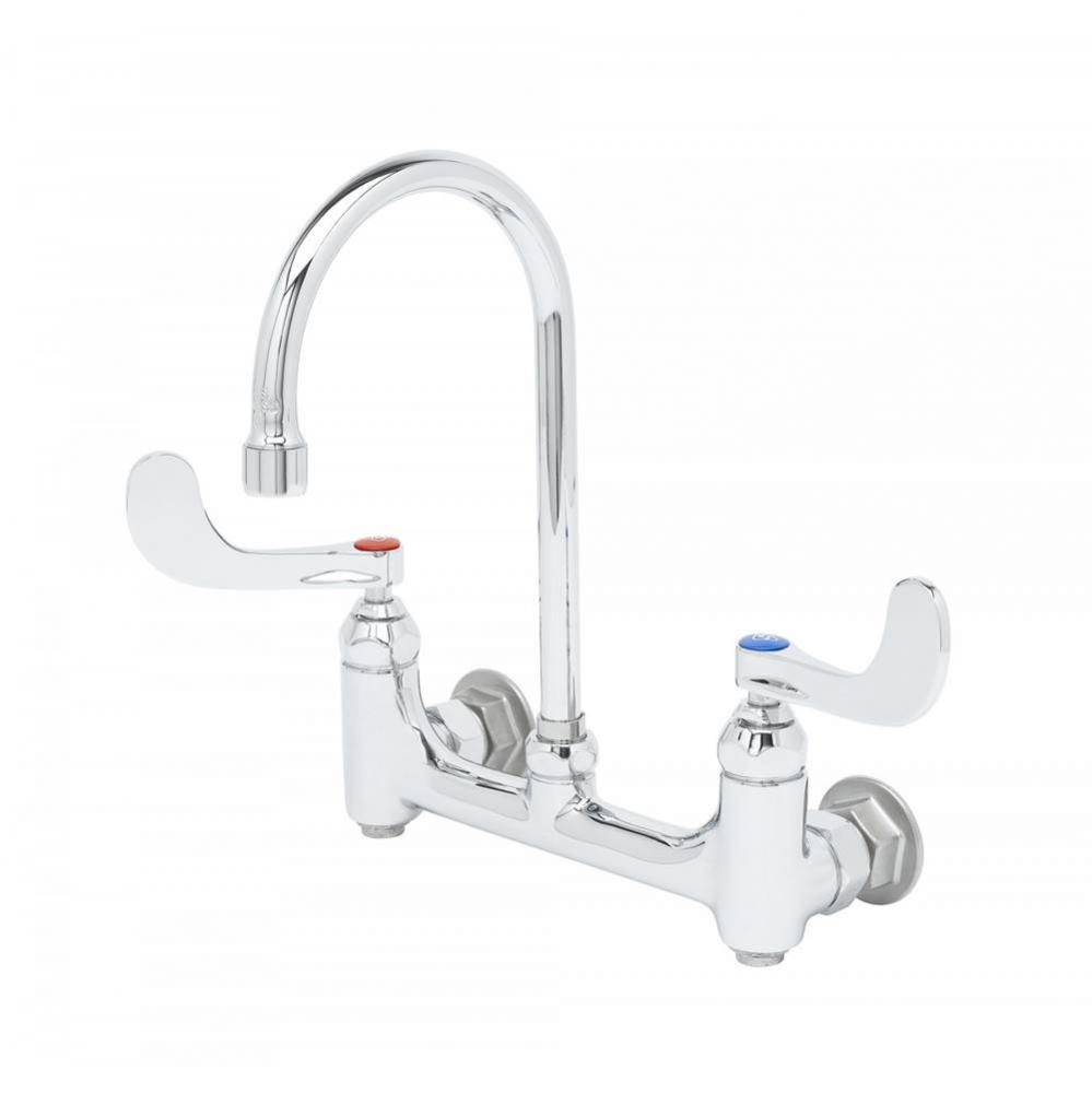 Medical Faucet,8'' Wall Mount, Rigid Gooseneck, 4'' Wrist Handles, Built-In St