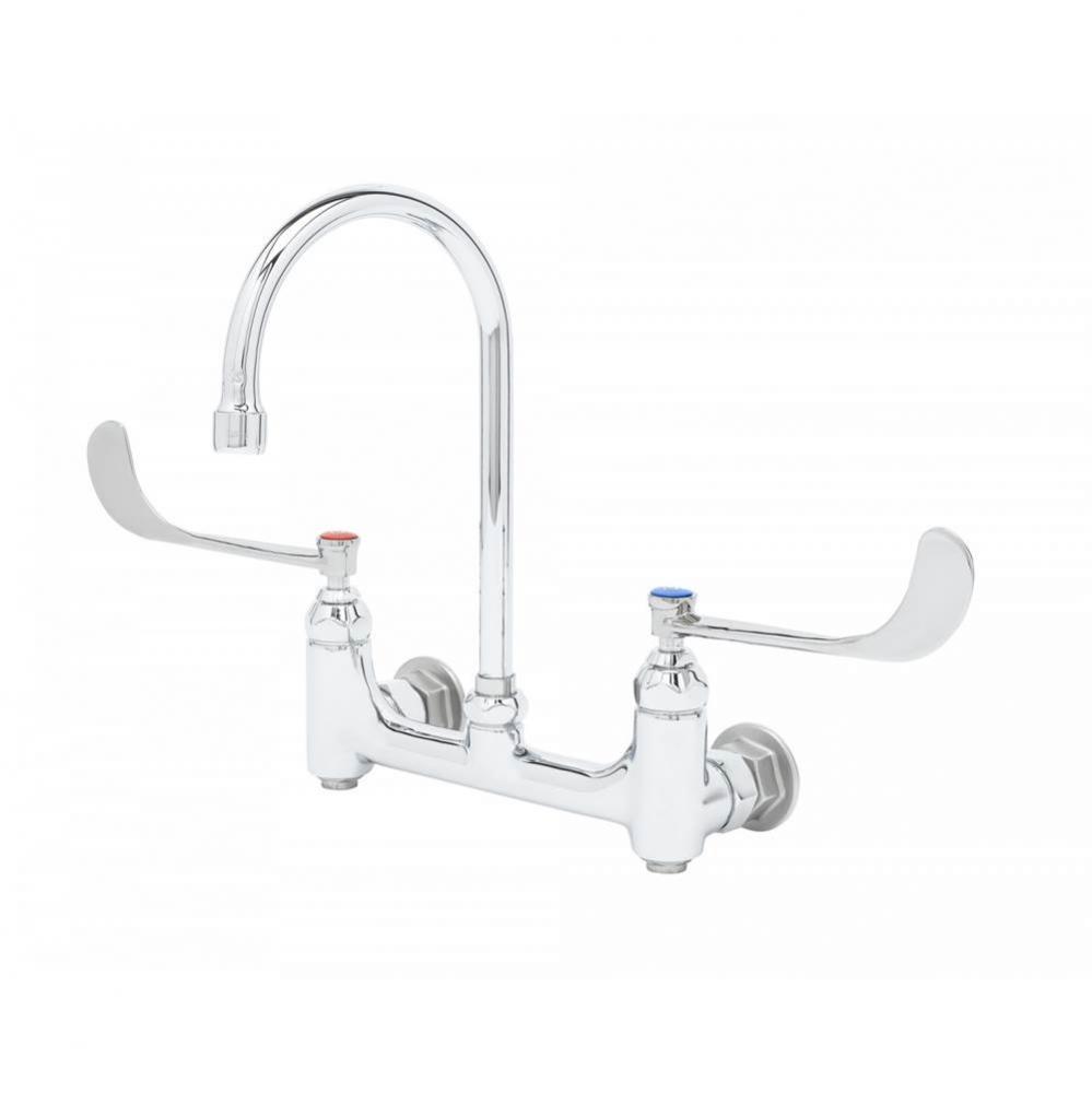 Medical Faucet,8'' Wall Mount,Swive/Rigid Gooseneck, 6'' Wrist Handles, Built-