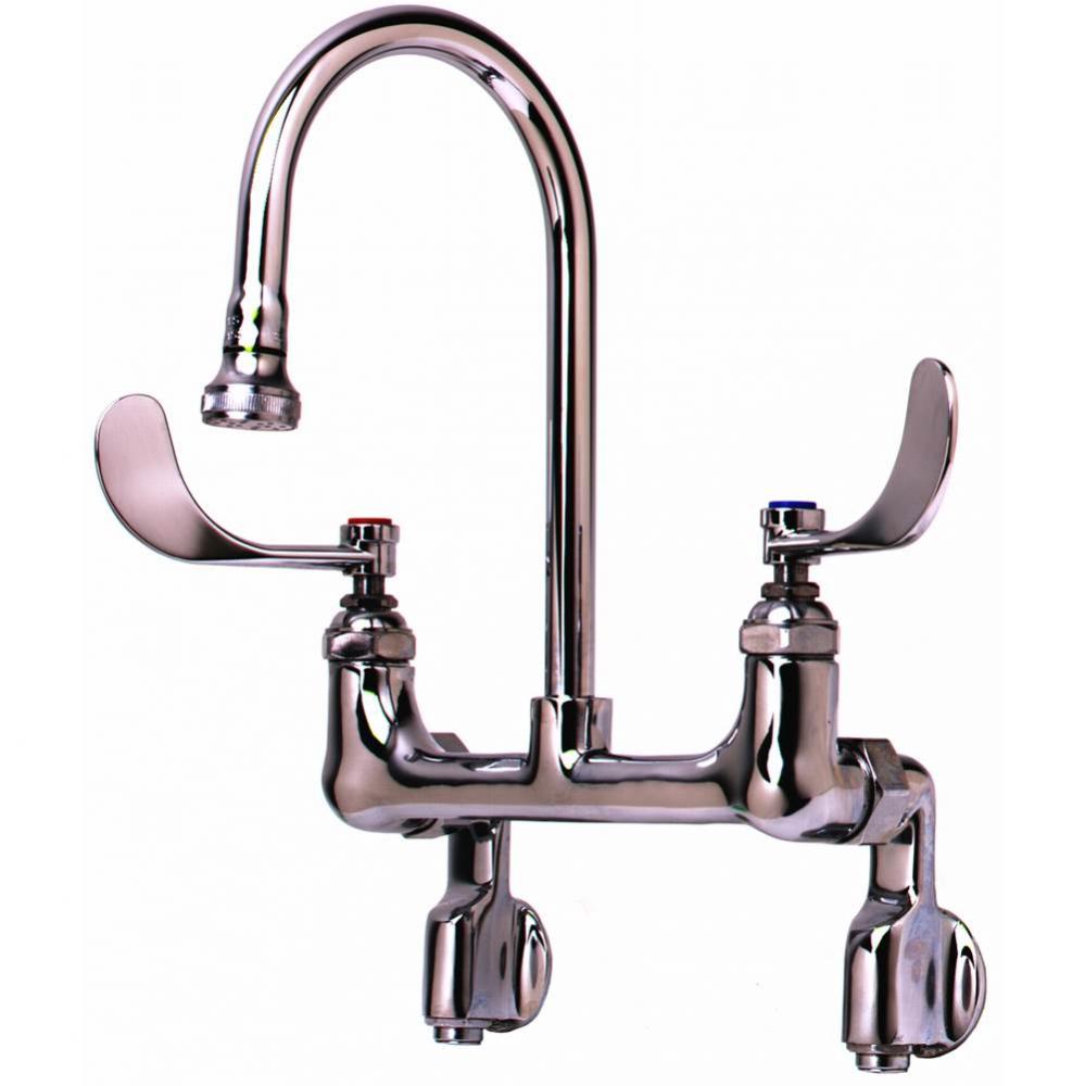Wall Mount Faucet, Adjustable Centers, S/R Gooseneck, 2.2 GPM Rosespray, Built-In Stops