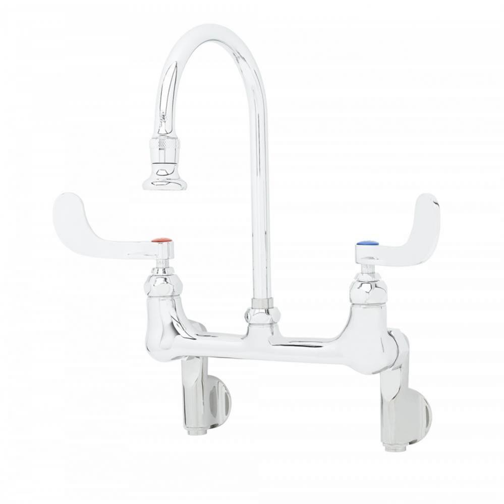 Wall Mount Faucet, Adjustable Centers, S/R Gooseneck, 2.2 GPM Rosespray, Built-In Stops