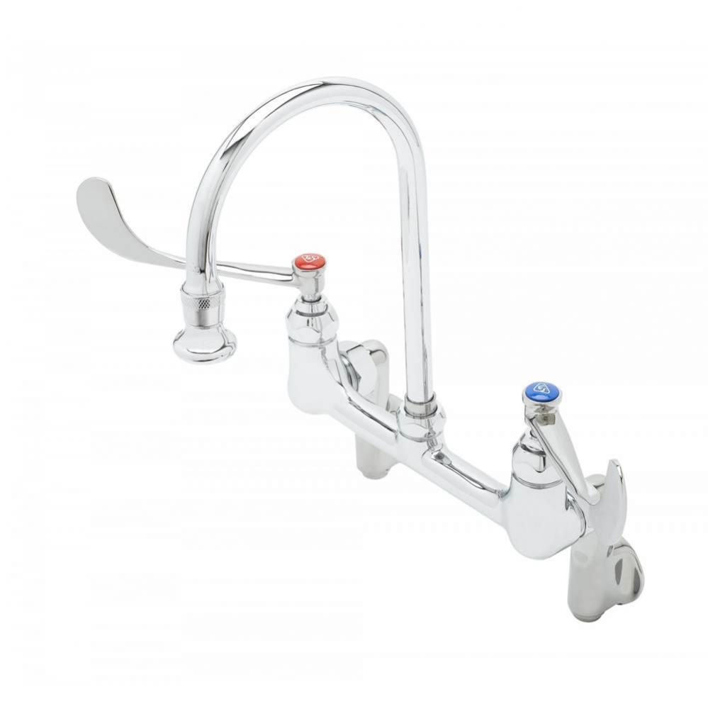 Wall Mount Faucet, Adjustable Centers, S/R Gooseneck, 2.2 GPM Rosespray, Built-In Stops