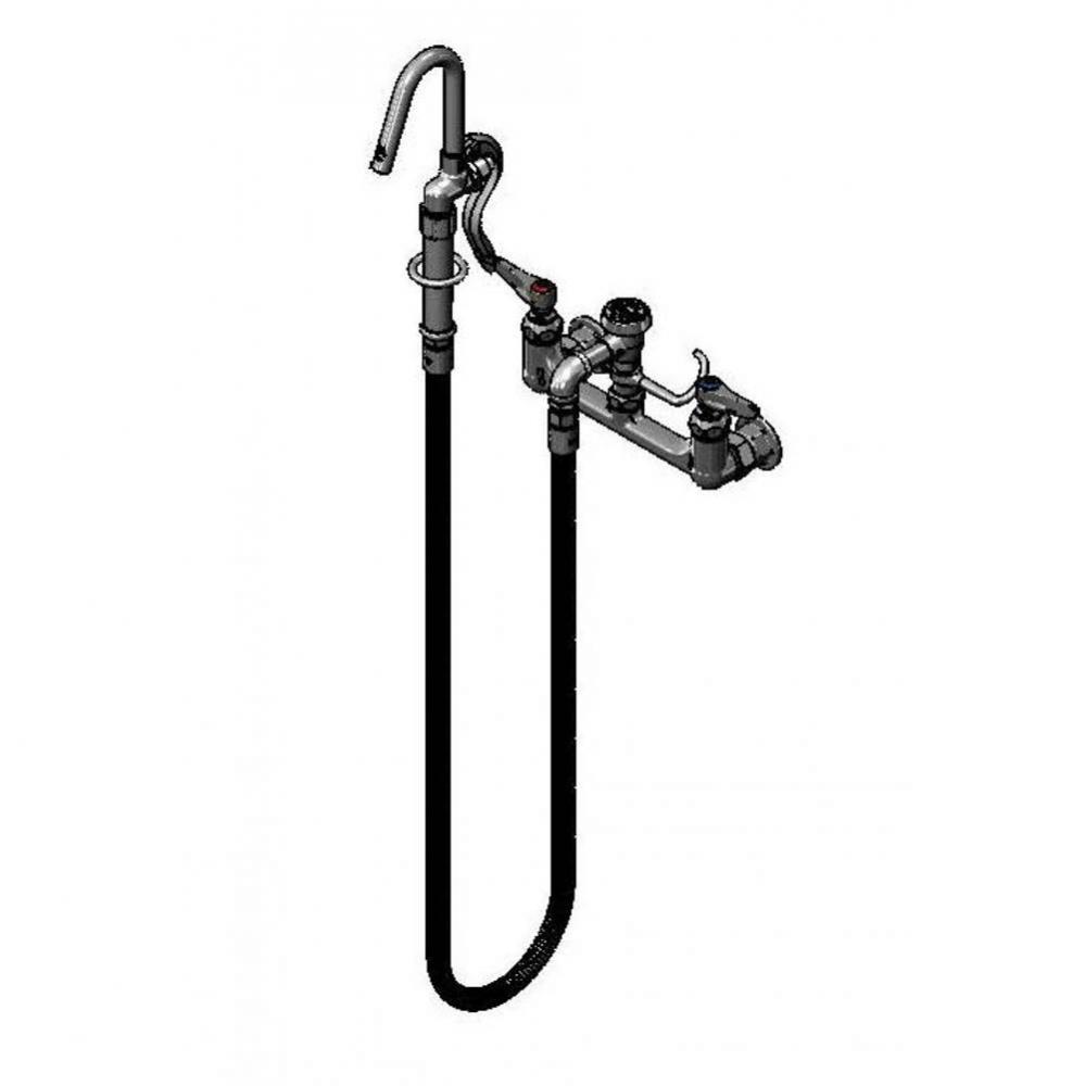 Pot Filler, Wall Mount, 8'' Centers, Vacuum Breaker, 60'' Hose, Hook Nozzle