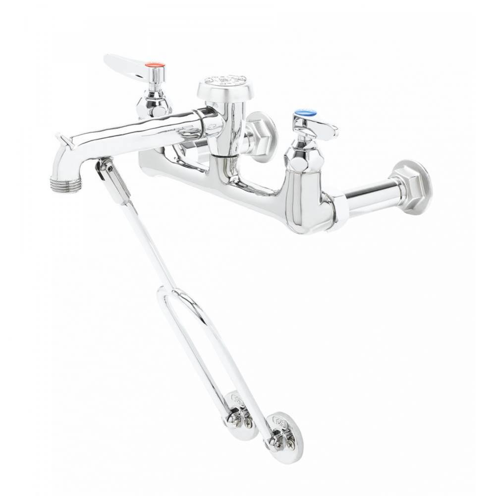 Service Sink Faucet, Wall Mount, 8'' Centers, Garden Hose Outlet, Vacuum Breaker, Polish