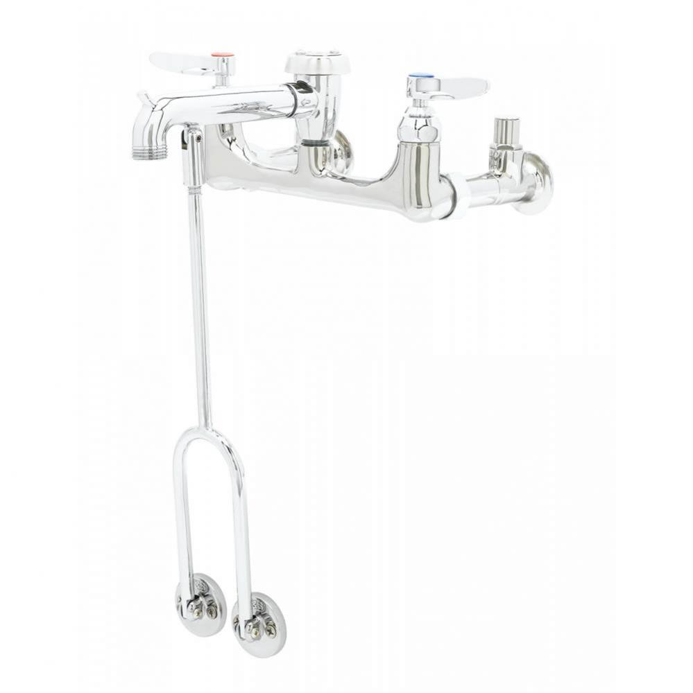 Service Sink Faucet, Wall Mount, 8'' Centers, Vacuum Breaker, Integral Stops, Polished