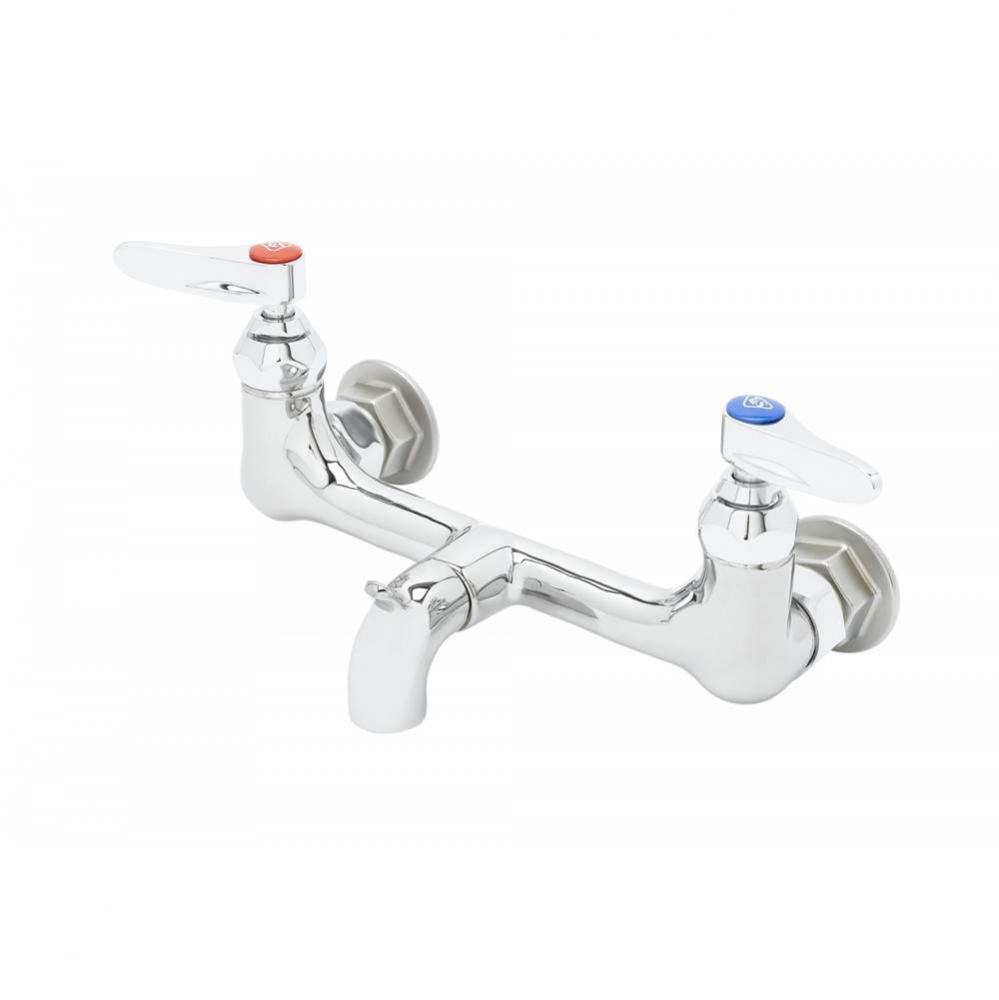 Service Sink Faucet, Wall Mount, 8'' Centers, Pail Hook, Plain End Outlet, Polished Chro