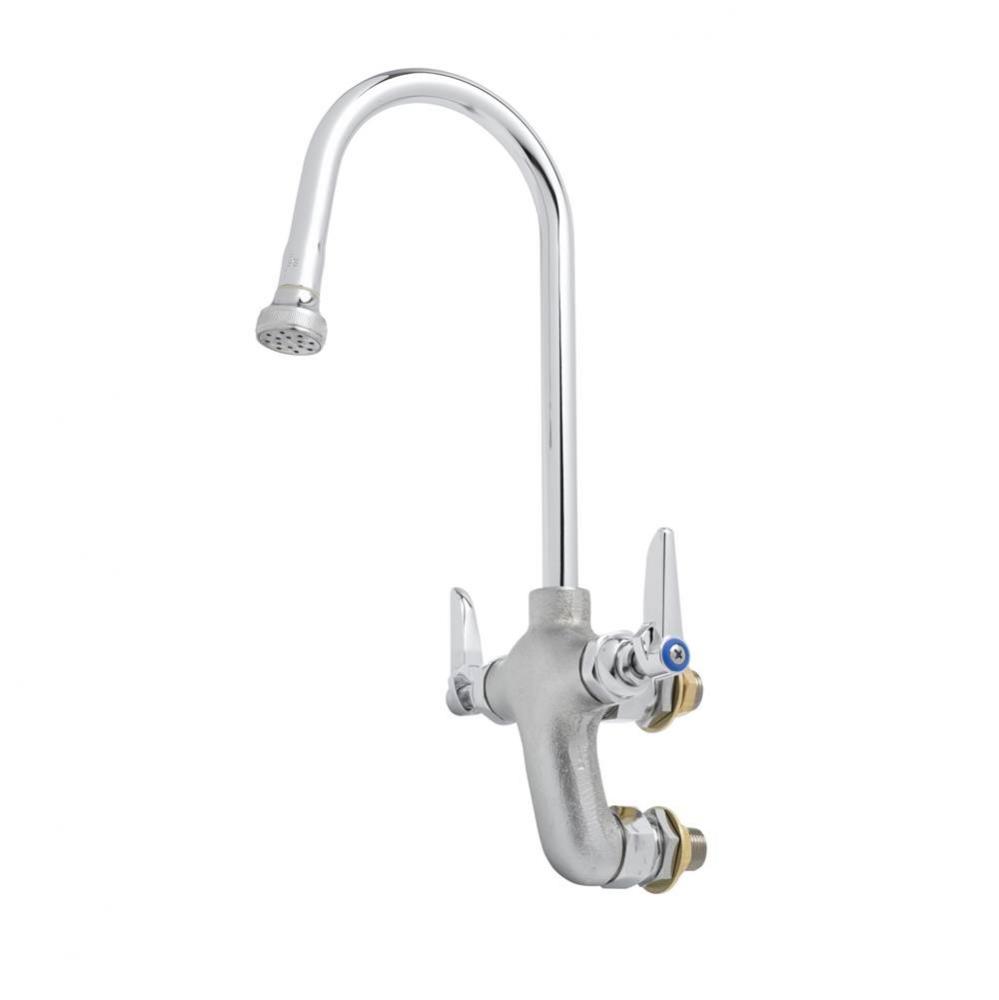 Mixing Faucet, Vertical, Wall Mount, Rigid GN, 2.2 GPM Rosespray, 4-Arm Handles, Rough