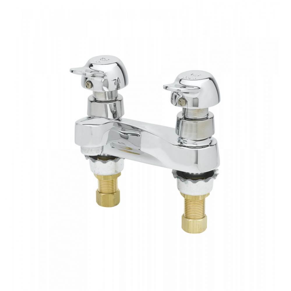 Metering Faucet, Deck Mount, 4'' Centers, Pivot-Action Metering, 0.5 GPM Outlet Device