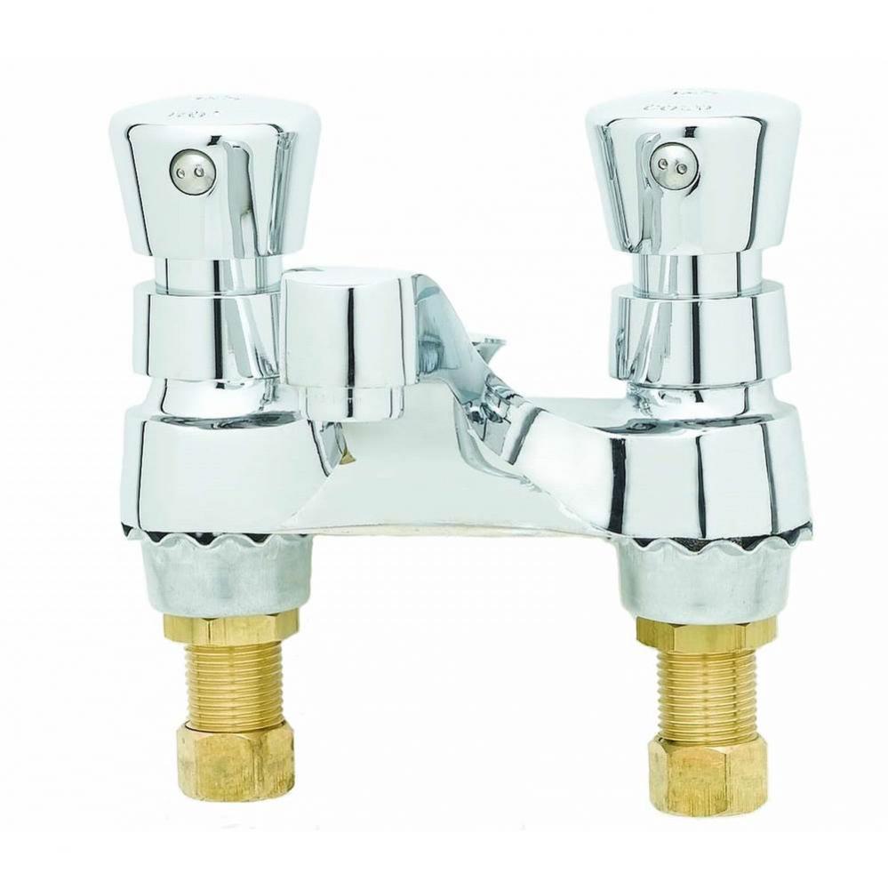 Metering Faucet, Deck Mount, 4'' Centers, 0.5 GPM Outlet Device, Push Buttons