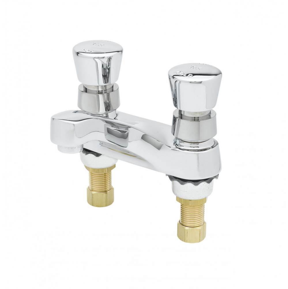 Metering Faucet, 4'' Deck Mount, Aerator, Push-Button Handles w/ Anti-Microbial Coating
