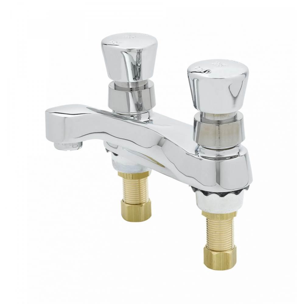 Metering Faucet, Deck Mount, 4'' Centers, 0.5 GPM Spray Device, Push Button Handles