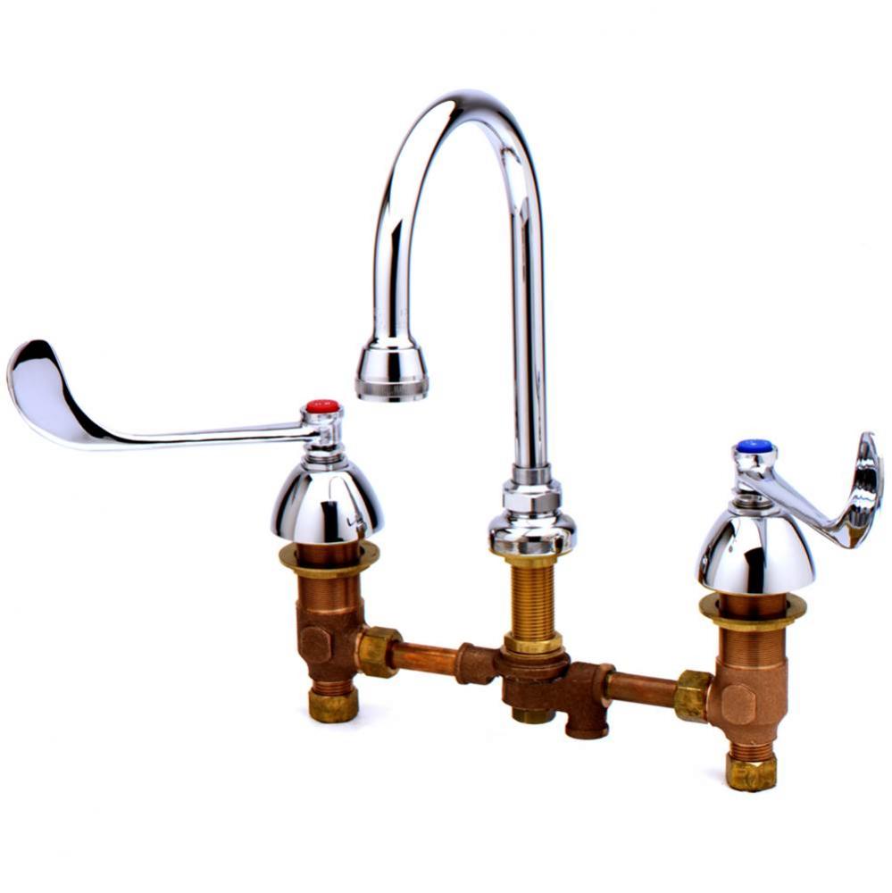 Medical Faucet, Conceal Body, Wrist Handle, Pedal Valve Inlet, Swivel/Rigid GN, Rosespray