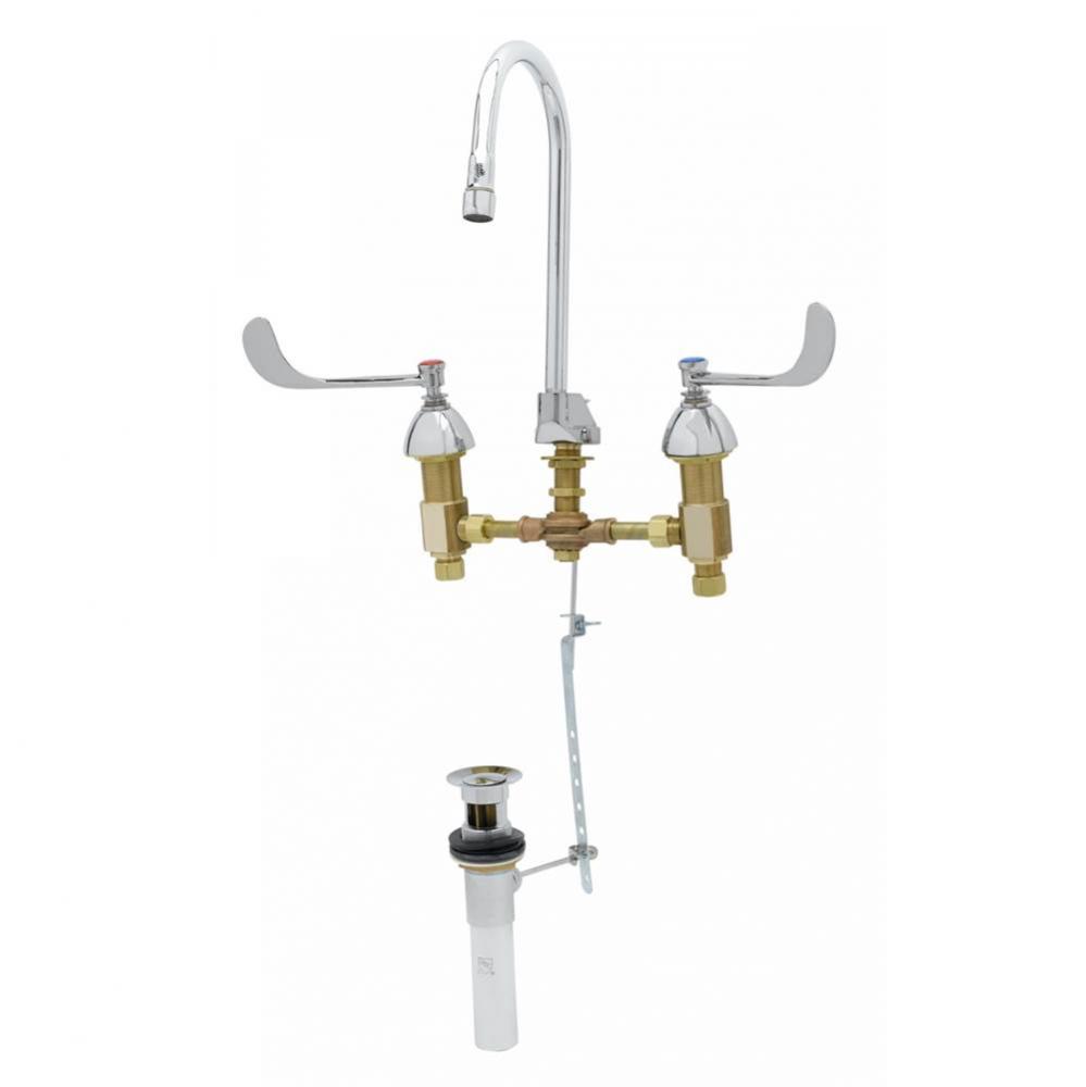 Medical Faucet, Concealed Body, 6'' Wrist Handles, Swivel/Rigid Gooseneck, Aerator, Pop-