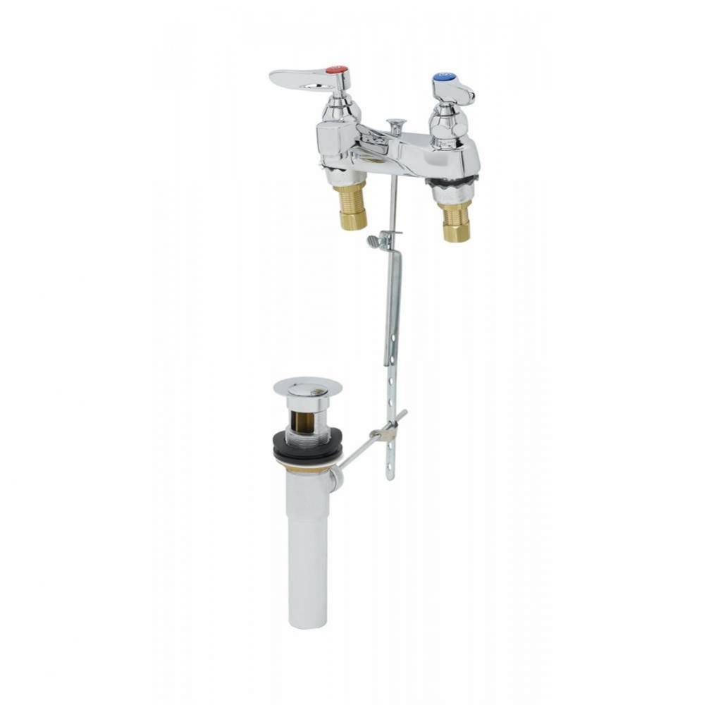 Lavatory Faucet, 4'' Deck Mount, 1.2 GPM Aerator, Lever Handles, Pop-Up Drain