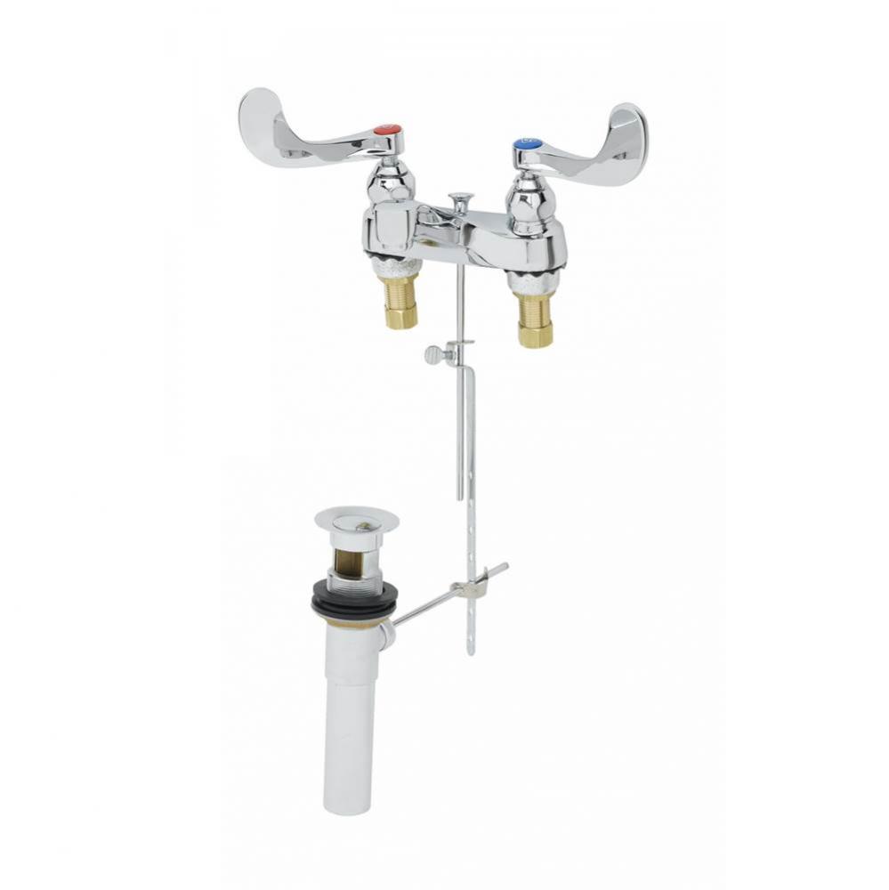 Medical Faucet, Deck Mount, Cast Basin Spout, Aerator, 4'' Wrist Action Handles, Pop-Up