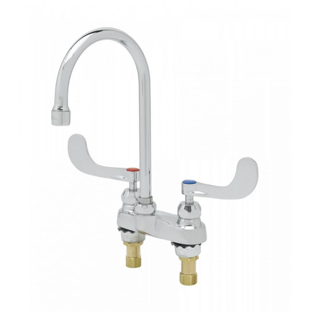 Centerset Faucet, Ceramas, Swivel Gooseneck, 1.5 GPM Aerator, 4'' Wrist-Action Handles