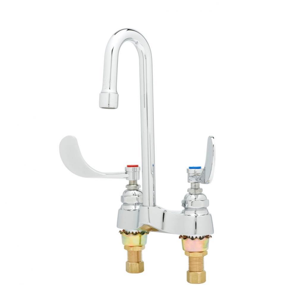 Lavatory Faucet, Deck Mount, Swivel/Rigid Gooseneck, 0.5 GPM Spray Device, 4'' Handles