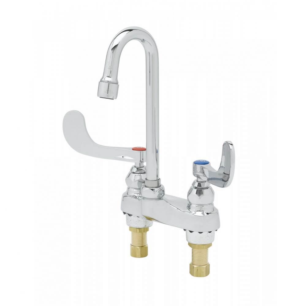 Lavatory Faucet, Deck Mount, Swivel/Rigid Gooseneck, 0.5 GPM Spray Device, 4'' Handles