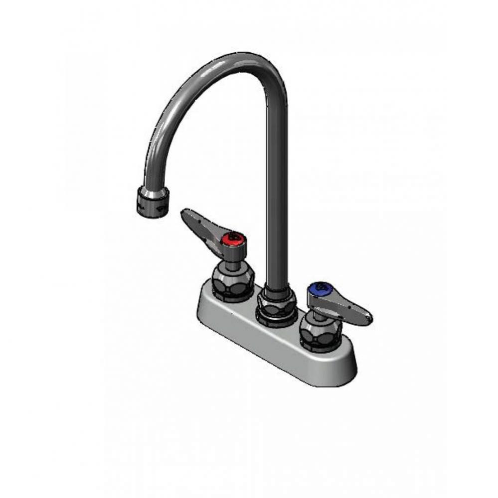 4'' Deck Mount Faucet, Ceramas, Lever Handles, Swivel Gooseneck w/ VR 2.2 GPM Aerator